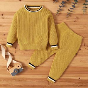 Cable Knit Pant Set-Mustard